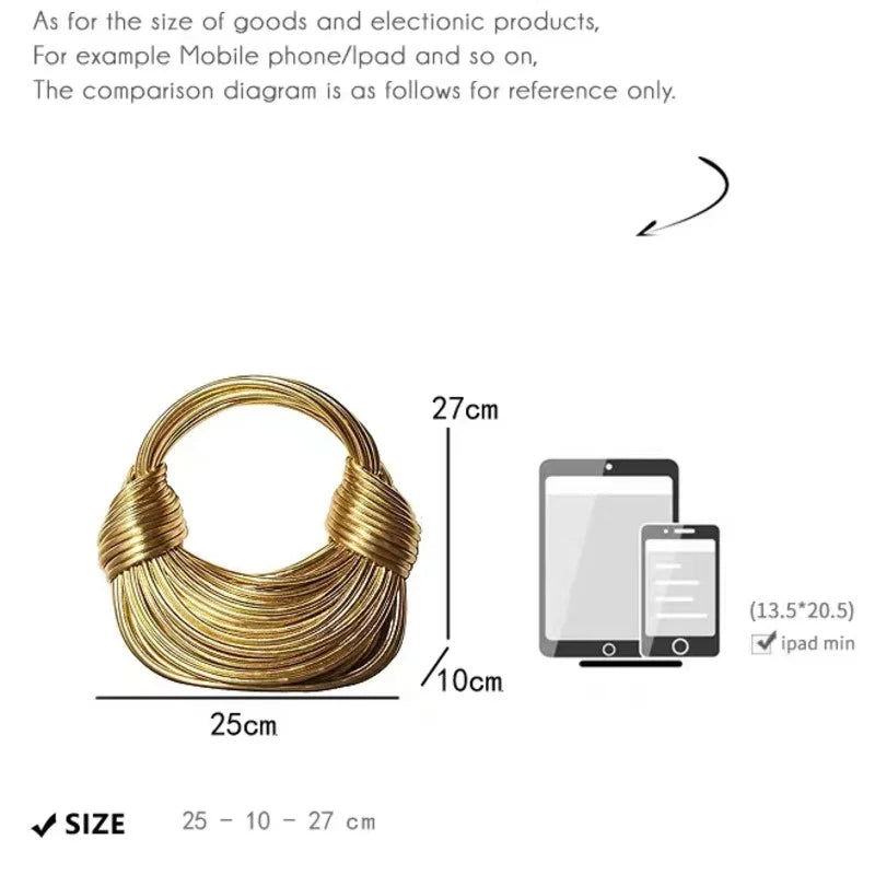 LUXEWEAVE™ | 2024 Women’s Luxury Handwoven Rope Knot Hobo Bag – Gold & Silver Designer Evening Clutch