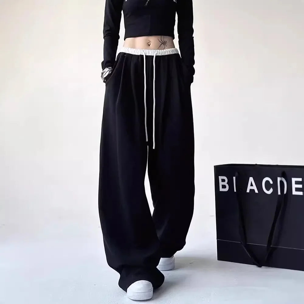Style™️ High-Waisted Loose-Fit Sweatpants For Women New Patchwork Casual Straight Trousers