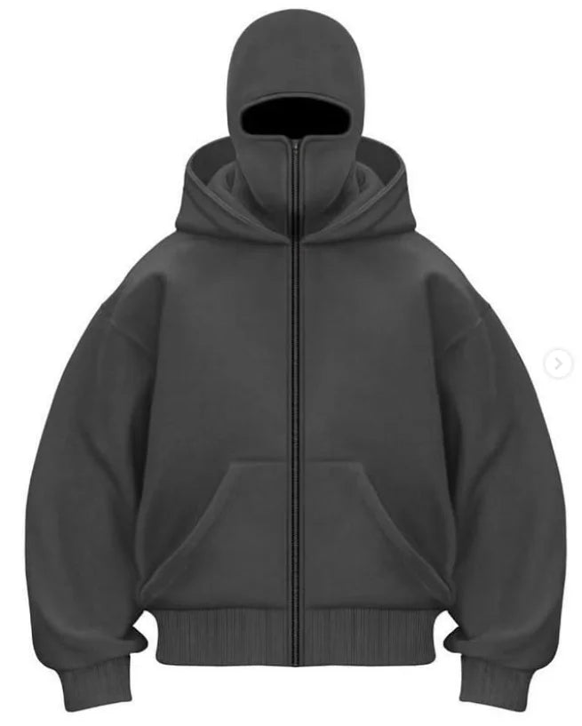 ALLZIPPEDUP ™️Black Cotton Zipper Hoodie Men Women Ins New Masked Tide Warm Sweatshirt Fall Winter Long-sleeved Couple Outdoor Leisure Jacket