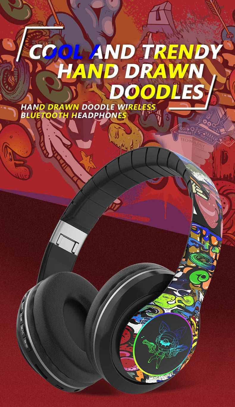 SOUND CLOUD HEADPHONES™ Glowing Bluetooth Headphones Graffiti Wireless Earphones With HD Mic Noise Cancel HiFi Deep Bass headset gamer Fone