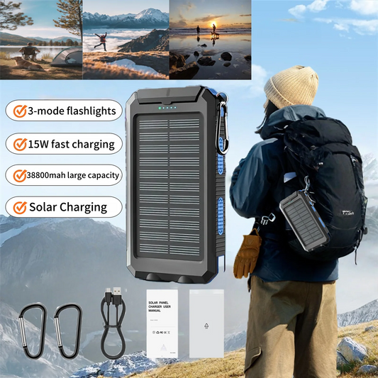 SOLUPUP™ |Waterproof Outdoor Solar Power Bank (38800mAh) Dual USB, for Outdoor Travel/Camping, Solar Mobile Phone Charger