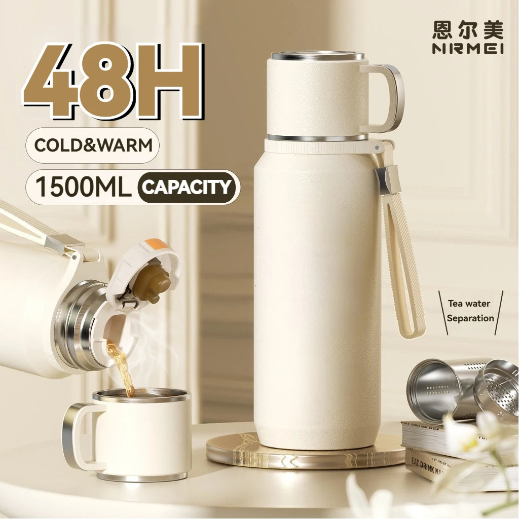 CUPGO™ |1.5L Thermos Water Bottle, Stainless Steel, Vacuum Flask, Perfect for Hot Coffee/Tea/Water, Heat Preservation Bottle, drinkware, Keeps Cold and Warm