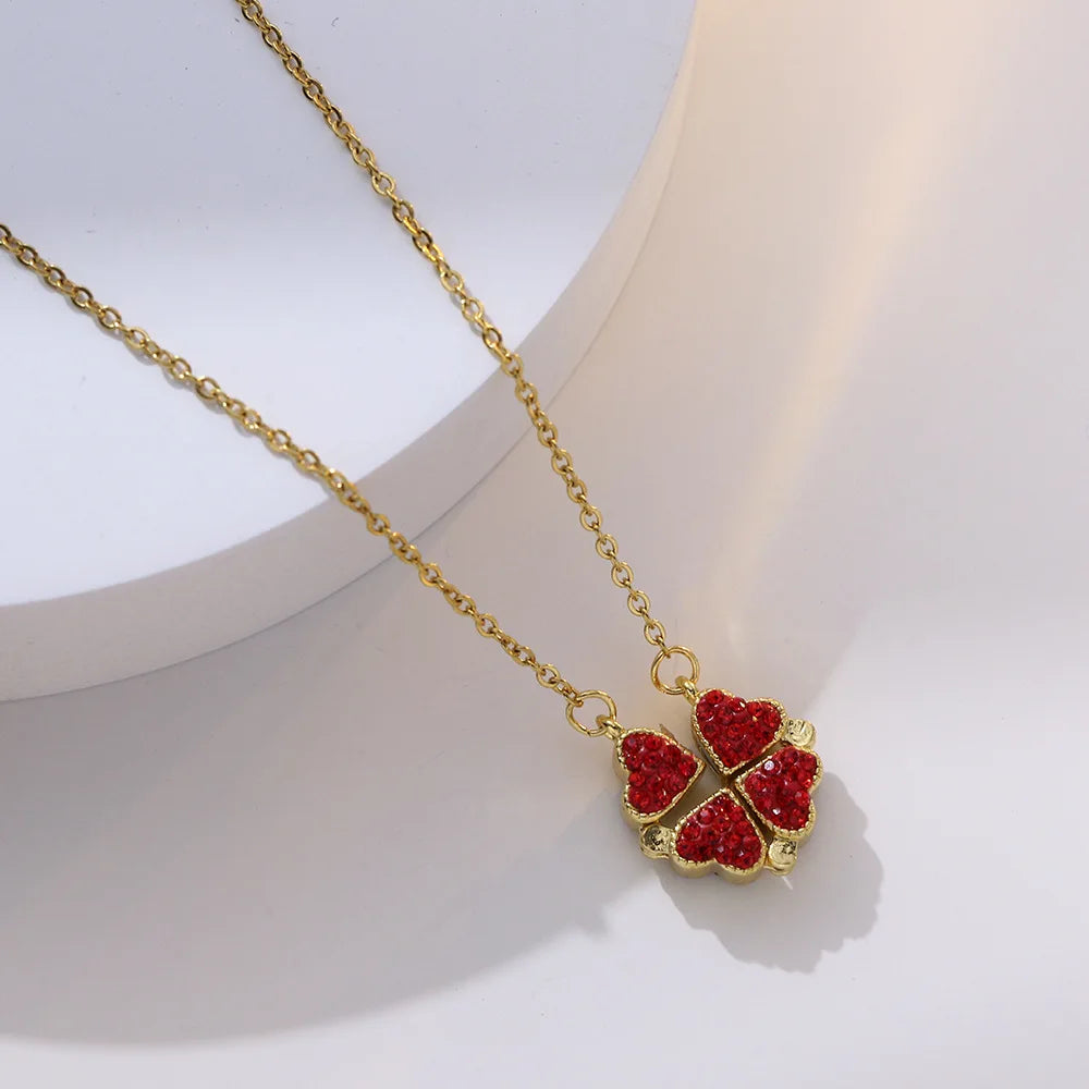 BARE ™️Stainless Steel Love Magnetic Pendant Necklace for Women Clover Necklace Heart Shaped Clover Necklace Pendant Jewelry Gift