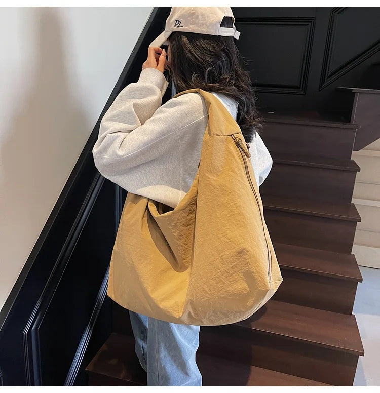 NYLOVA™ Chic Solid Color Nylon Tote Bag, Large Capacity Shoulder Bag with Multiple Zipper Pockets for College, Work & Everyday Use