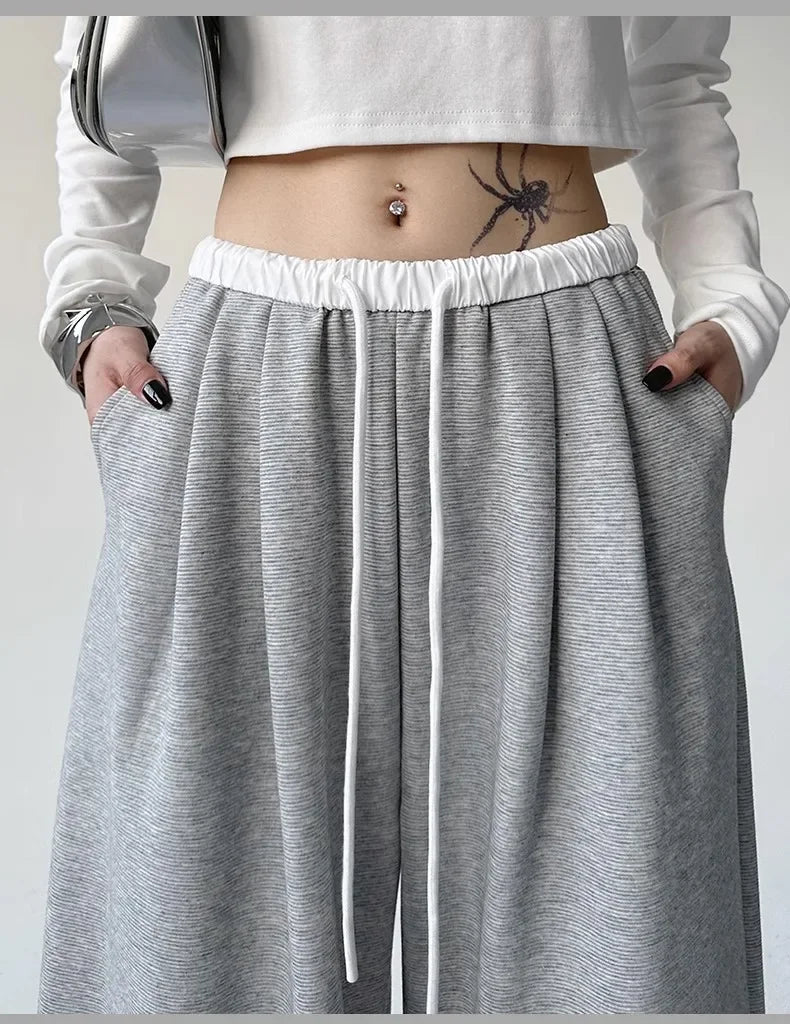 Style™️ High-Waisted Loose-Fit Sweatpants For Women New Patchwork Casual Straight Trousers