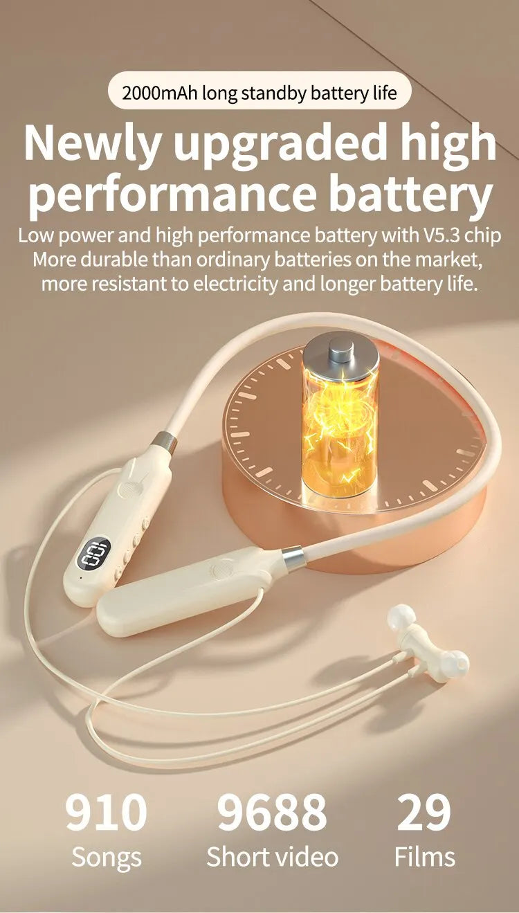 SWEET HEADPHONE SOUNDS™Neckband BT-12 Wireless Bluetooth Earphones Headphones Outdoor Sports Headset with Display Touch Control Earbuds for Music