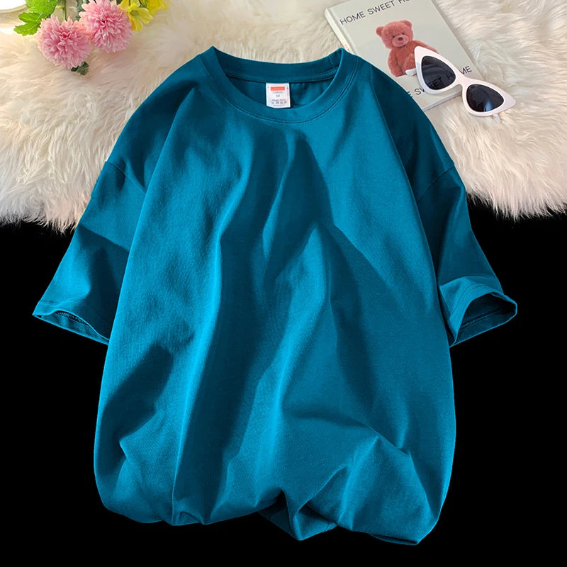 URBANEDGE™ Oversized Summer Short Sleeve Men's T Shirt New Fashion Solid Color Loose Fit O-Neck Casual Cotton Top Hip Hop Streetwear Baggy Tees Plus Size 5XL