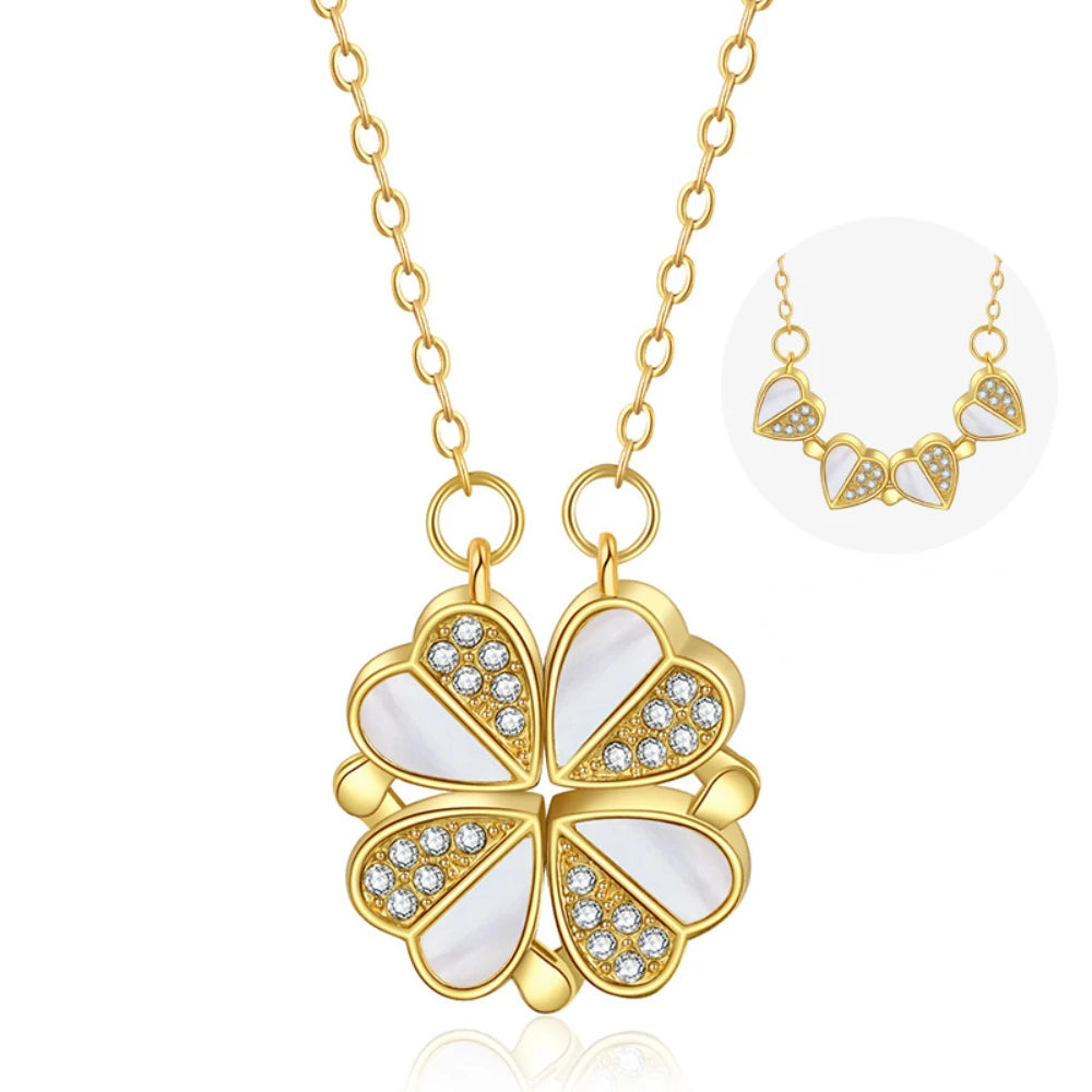 BARE ™️Stainless Steel Love Magnetic Pendant Necklace for Women Clover Necklace Heart Shaped Clover Necklace Pendant Jewelry Gift