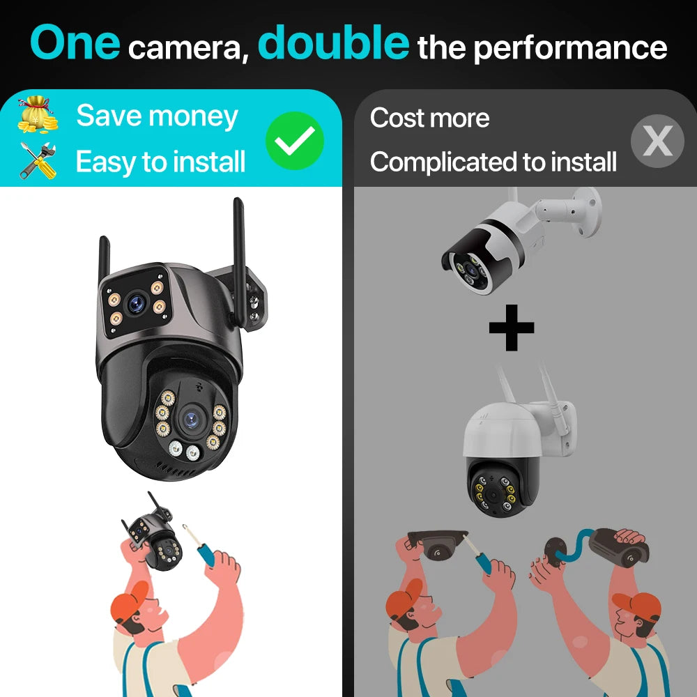 ZOONE™️Security Camera 4K 8MP HD Wifi PTZ Camera Outdoor 4MP Dual Lens Dual Screen AI Auto Tracking IP Camera CCTV Audio Video Surveillance P2P iCSee