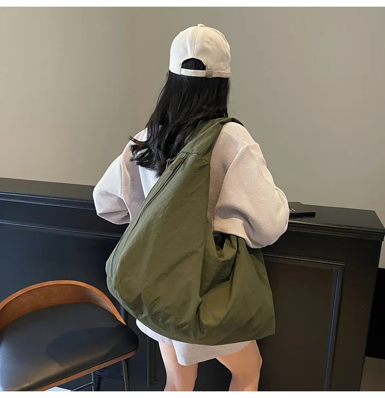 NYLOVA™ Chic Solid Color Nylon Tote Bag, Large Capacity Shoulder Bag with Multiple Zipper Pockets for College, Work & Everyday Use
