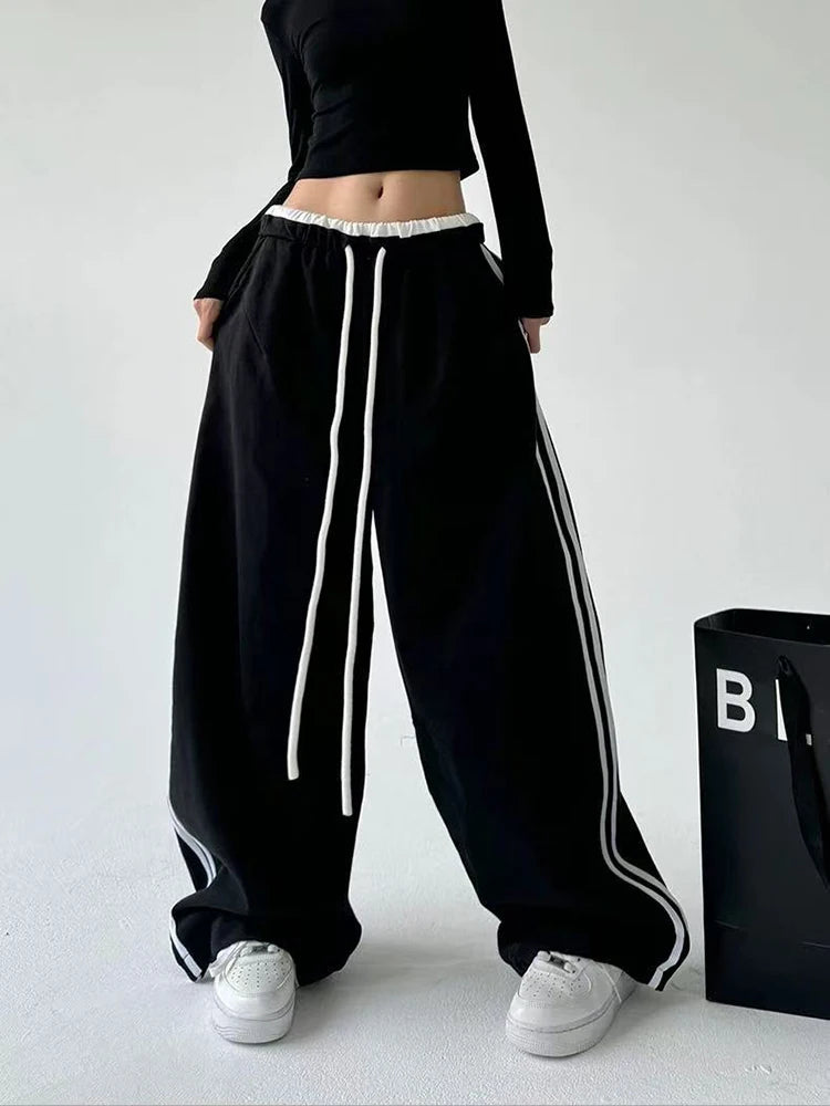 STYLER™️NEW 2025 Women Sweatpants Fashion Streetwear Oversized All Match Wide Leg Pants High Waist Patchwork Casual Straight Trousers