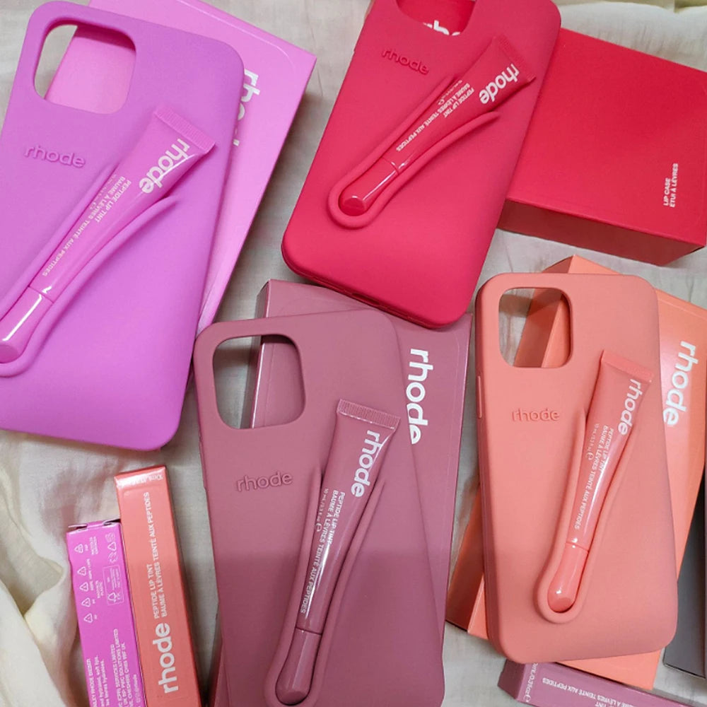 FLEEX™ For IPhone15 14 13Pro Max Plus Stand Cover Autumn Limited Edition Rhode Lip Holder Soft Silicone Lipstick Phone Case