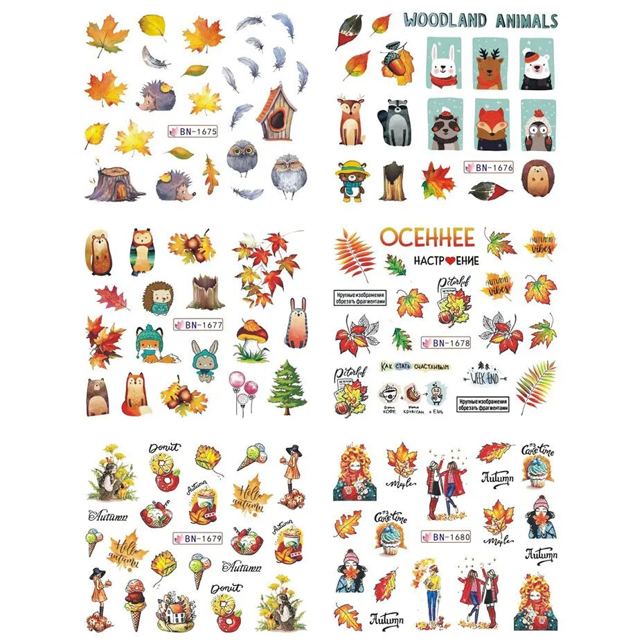 UP nail™ 12pcs Fall Gold Leaves Nail Stickers Sliders for Manicure Maple Leaf Nail Art Water Transfer Decals Foils Autumn Decorations