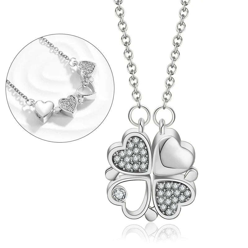 BARE ™️Stainless Steel Love Magnetic Pendant Necklace for Women Clover Necklace Heart Shaped Clover Necklace Pendant Jewelry Gift