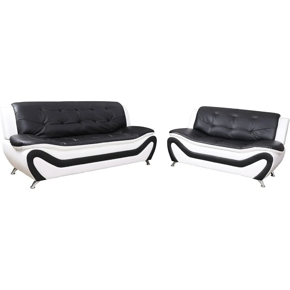 COZYREST™ Sofa Living Room, 3 Piece Modern Faux Leather Sofa Set, Simple Assembly Required Button Tufted Couch Sofa Furniture, Sofas