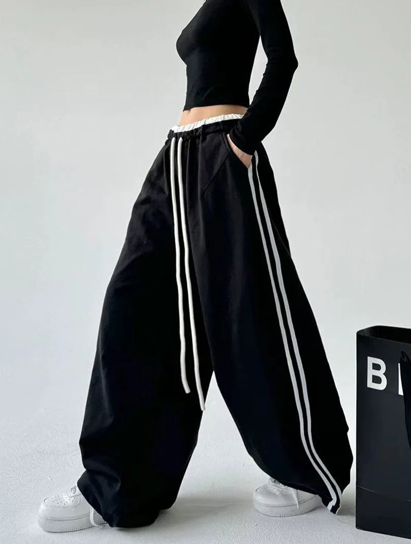 STYLER™️NEW 2025 Women Sweatpants Fashion Streetwear Oversized All Match Wide Leg Pants High Waist Patchwork Casual Straight Trousers