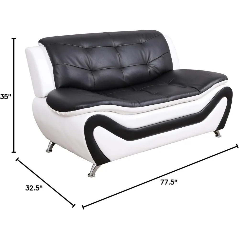 COZYREST™ Sofa Living Room, 3 Piece Modern Faux Leather Sofa Set, Simple Assembly Required Button Tufted Couch Sofa Furniture, Sofas