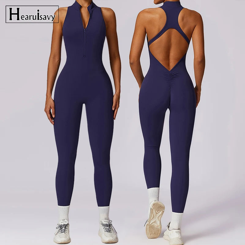 VIVA™ V Back One-piece Suit Women Sports, GYM, FITNESS Jumpsuit Zippers Yoga Rompers Backless Sportswear Women Sleeveless Workout Bodysuits Female,