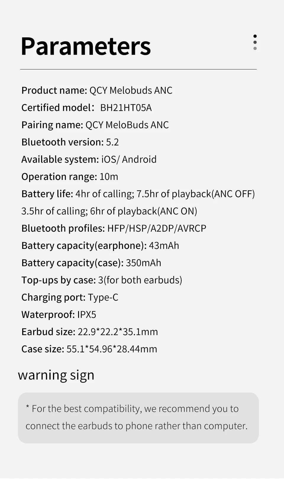QCY™ HT05 ANC Wireless Earbuds 40dB Noise Cancelling Bluetooth 5.2 6-Mic ENC HD Call Transparency Mode TWS