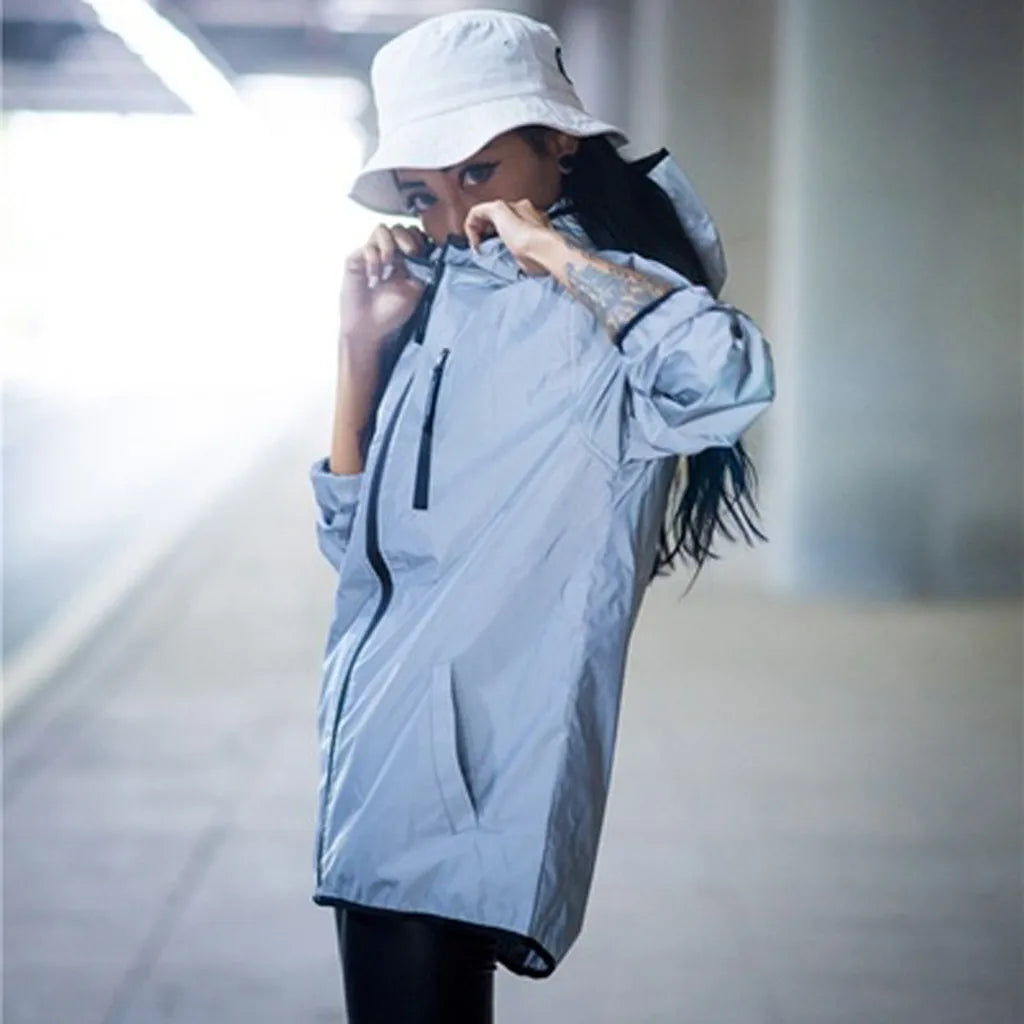 NIGHTVISION™ Jacket Outdoor Sport Casual Night Reflective Jacket Men Women Shiny High Steet Hip Hop Zipper Hooded Outwears Personality Windbreaker,