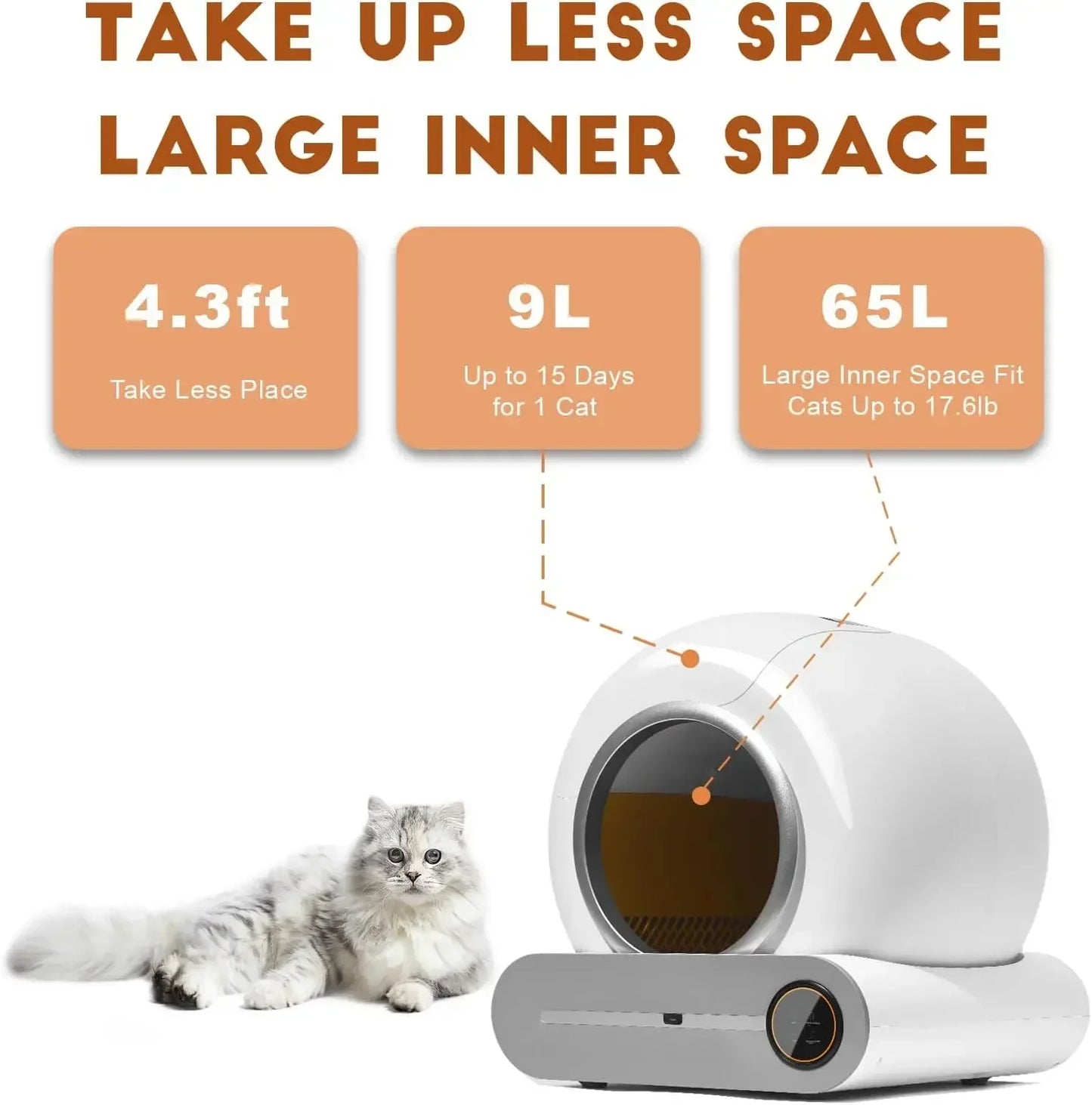 Upgraded Automatic Cat Litter Box Self Cleaning Cat Litter Box 65L Extra Large Capacity Cleaning Robot APP Control/Odor Removal