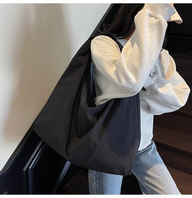 NYLOVA™ Chic Solid Color Nylon Tote Bag, Large Capacity Shoulder Bag with Multiple Zipper Pockets for College, Work & Everyday Use