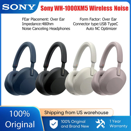 SONY™ |WH-1000XM5 Sony Wireless Noise Canceling Headphones, V1 Soft Fit, Leather, With 30 Hour Battery Life