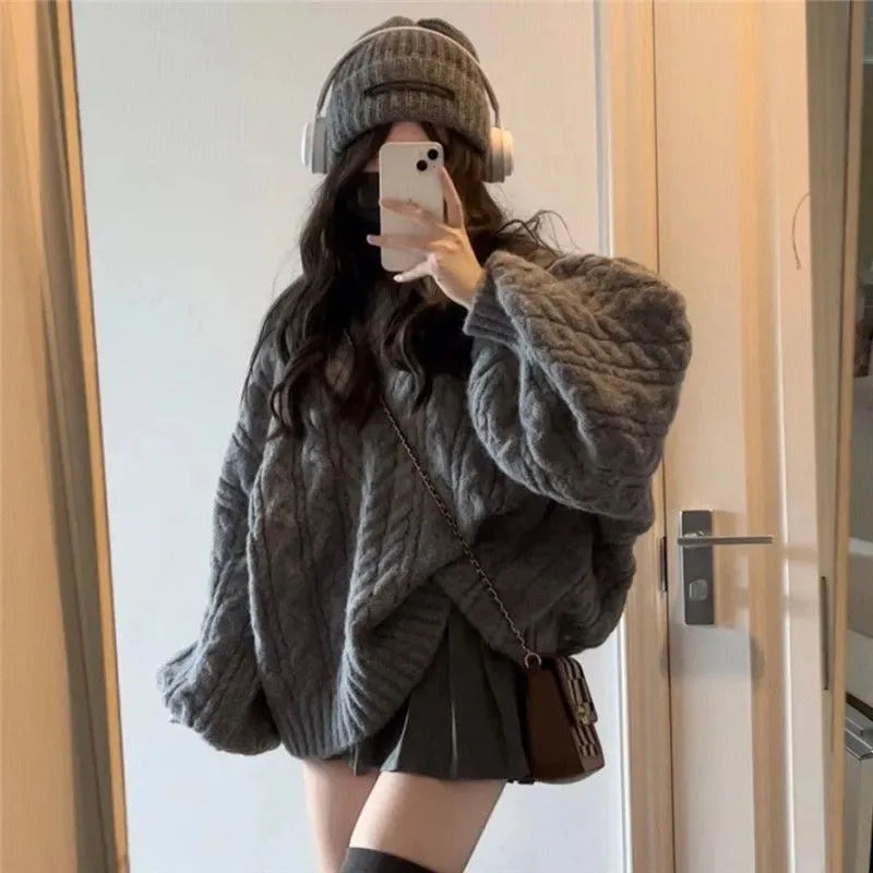 THE COZY COLLECTIVE™ |Adorable Autumn/Winter Sweater for Women, Oversized Knitted Pullovers Long Sleeve V Neck Knitwear