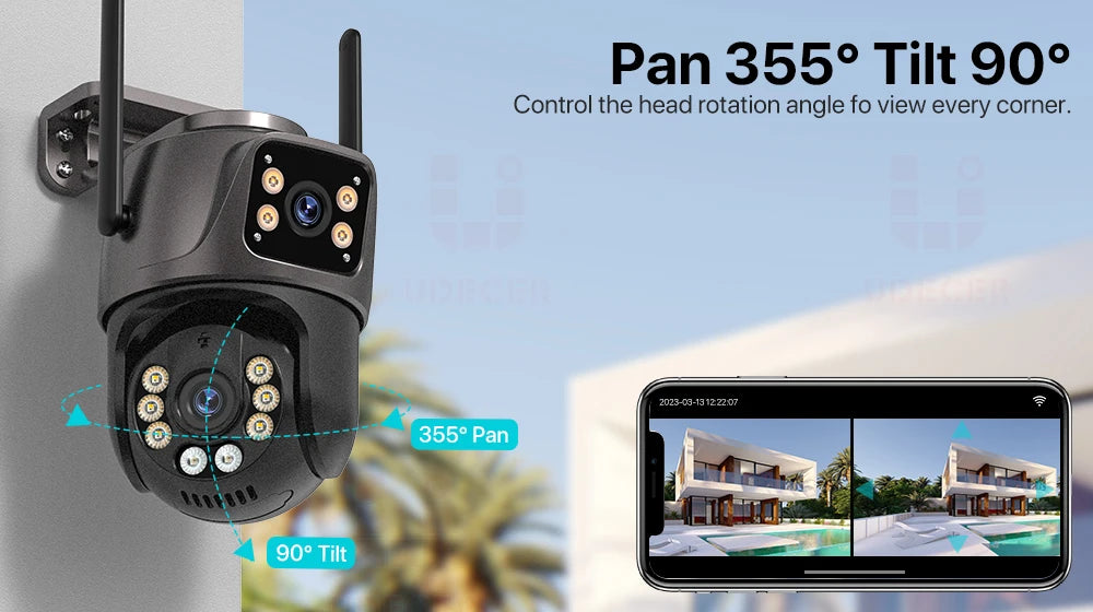 ZOONE™️Security Camera 4K 8MP HD Wifi PTZ Camera Outdoor 4MP Dual Lens Dual Screen AI Auto Tracking IP Camera CCTV Audio Video Surveillance P2P iCSee