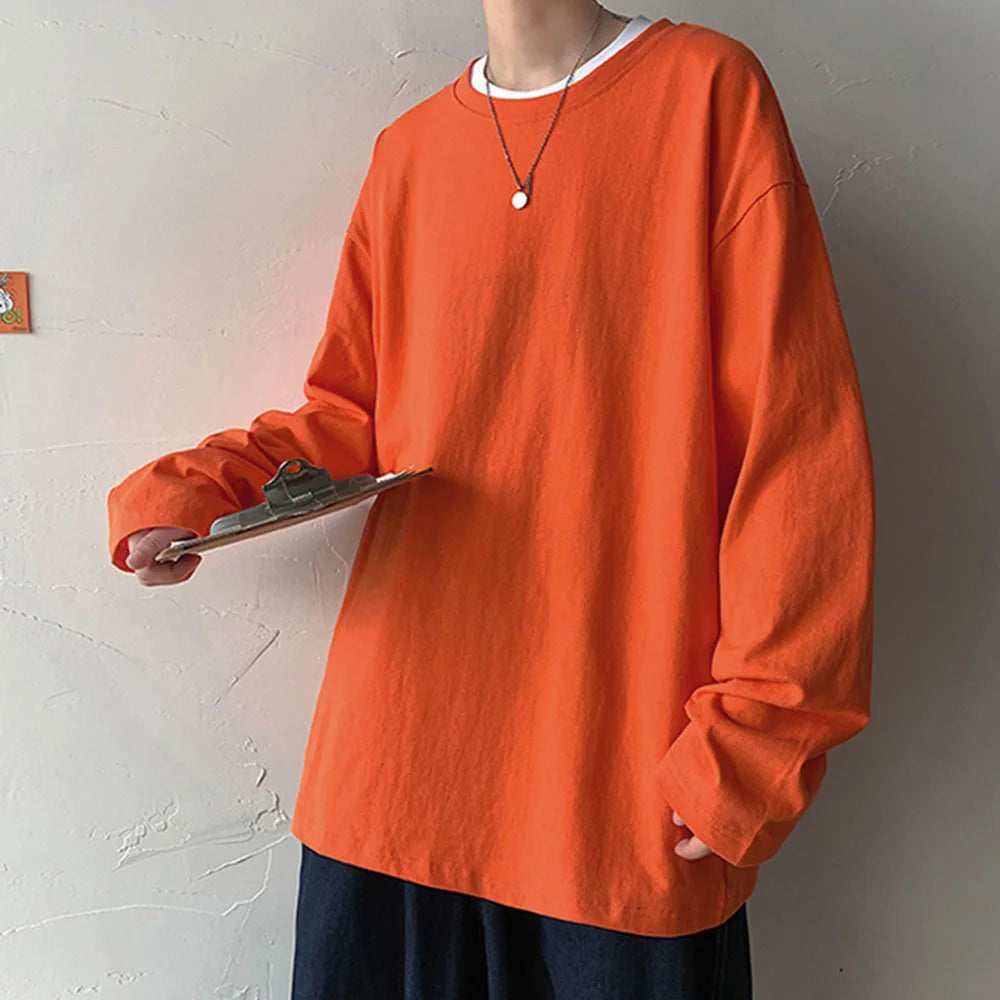 COTTOFLEX™ Oversize Cotton Long Sleeve Unisex T-Shirt Casual Pure Color Top for Men and Women