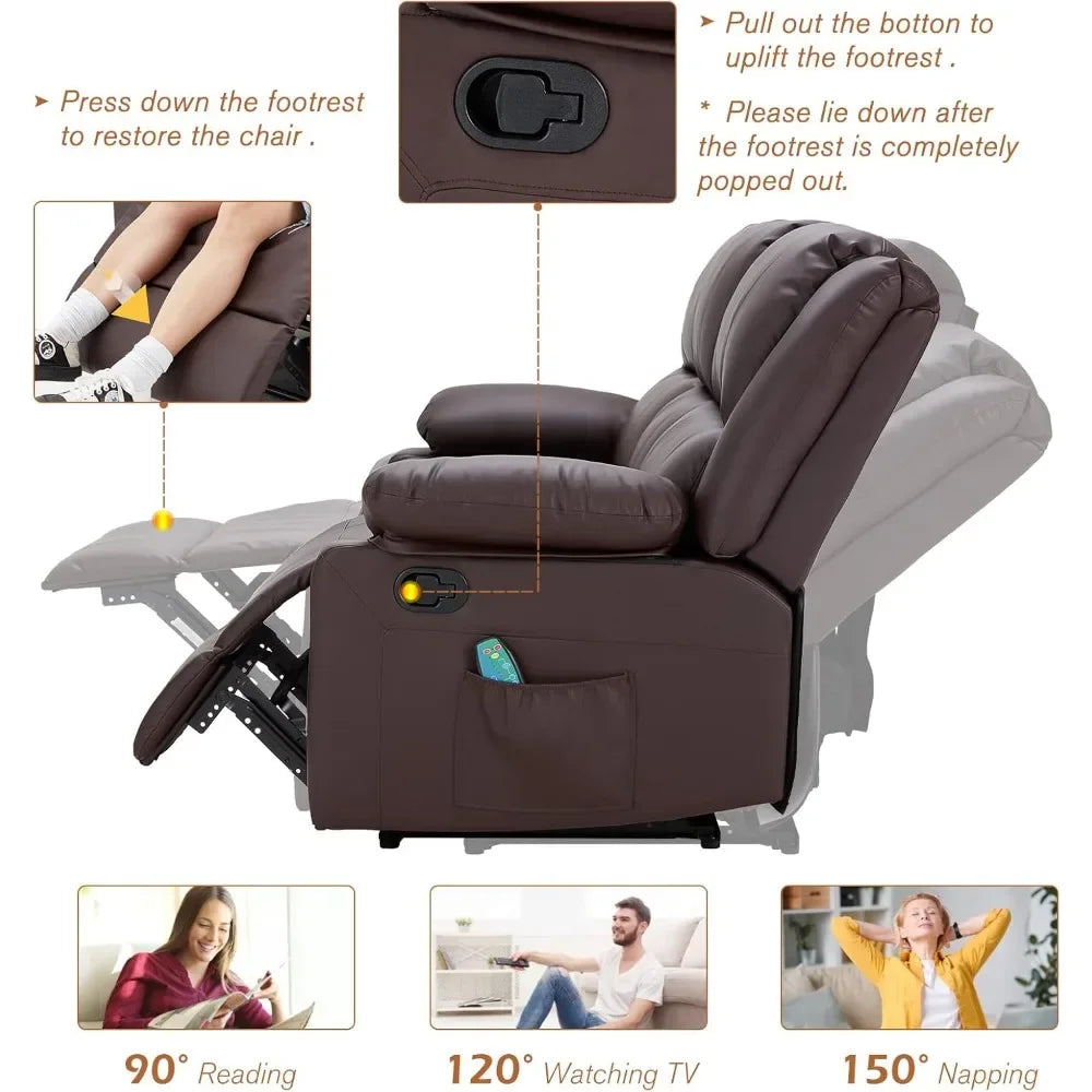 COMFYCOVE™ 3 Pieces Recliner Sofa Set, Overstuffed Recliner Sofa with Massage AND Heat Function, Modern Manual Control Faux Leather Couch Set