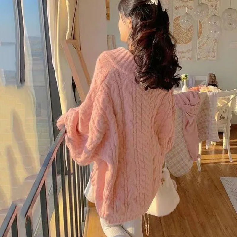 THE COZY COLLECTIVE™ |Adorable Autumn/Winter Sweater for Women, Oversized Knitted Pullovers Long Sleeve V Neck Knitwear