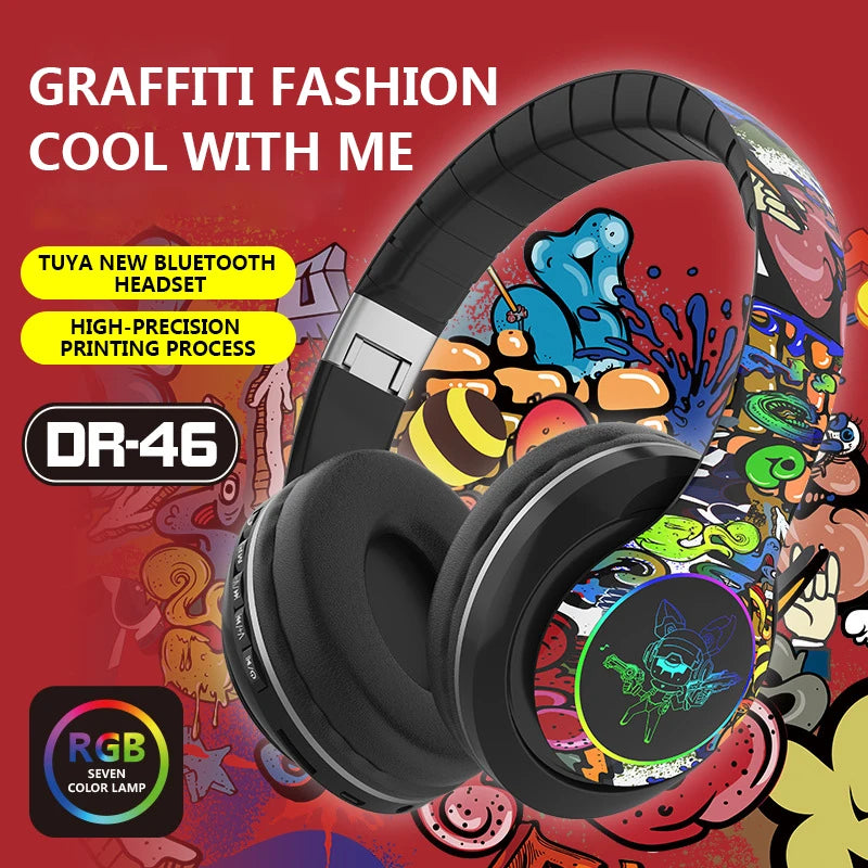 SOUND CLOUD HEADPHONES™ Glowing Bluetooth Headphones Graffiti Wireless Earphones With HD Mic Noise Cancel HiFi Deep Bass headset gamer Fone