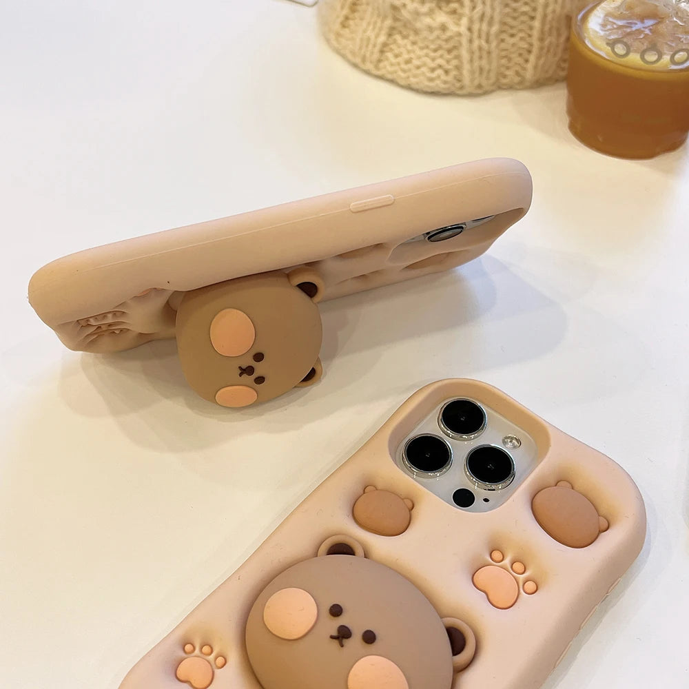 iPhone, case Cute Bear Case Soft Silicone Cover with Holder for iPhone 6 6s 7 8 SE X XS XR 11 12 13 Mini 14 15 16 Pro Max