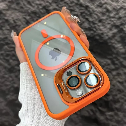 Luxury ™️new 2025 Magnetic Shockproof Phone Case For iPhone 16 15 14 13 12 11 Pro Max 16 Plus For Magsafe Stand Glass Lens Protector Cover