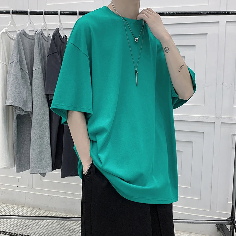 URBANEDGE™ Oversized Summer Short Sleeve Men's T Shirt New Fashion Solid Color Loose Fit O-Neck Casual Cotton Top Hip Hop Streetwear Baggy Tees Plus Size 5XL
