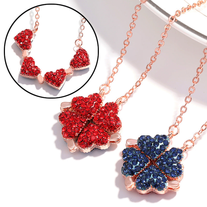 BARE ™️Stainless Steel Love Magnetic Pendant Necklace for Women Clover Necklace Heart Shaped Clover Necklace Pendant Jewelry Gift