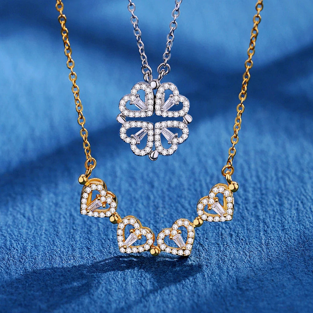 BARE ™️Stainless Steel Love Magnetic Pendant Necklace for Women Clover Necklace Heart Shaped Clover Necklace Pendant Jewelry Gift