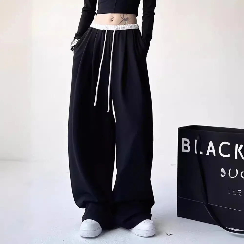 Style™️ High-Waisted Loose-Fit Sweatpants For Women New Patchwork Casual Straight Trousers