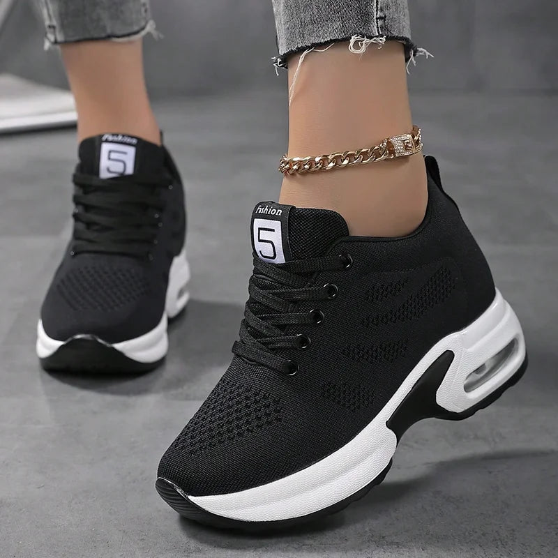 FOOTIQUE™ 2025 NEW Women Sport Shoes Air Cushion Sneakers Air Mesh Runing Training Red Shoes Non-Slip Lace Up Shoes
