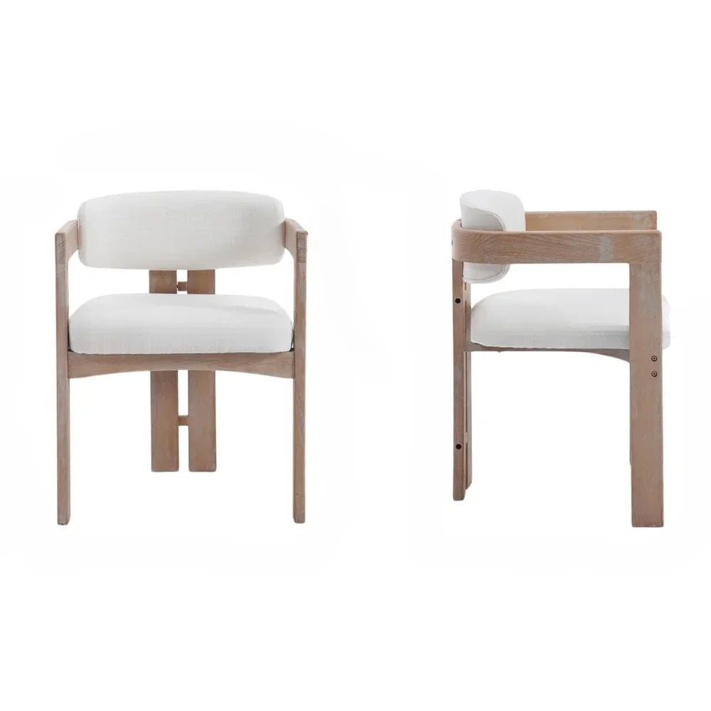 Just Right Chair ™ Farmhouse Dining Chairs Set of 4 Upholstered Kitchen Chair Wooden Barrel Side Chair, Modern Linen Accent Chair with Arm