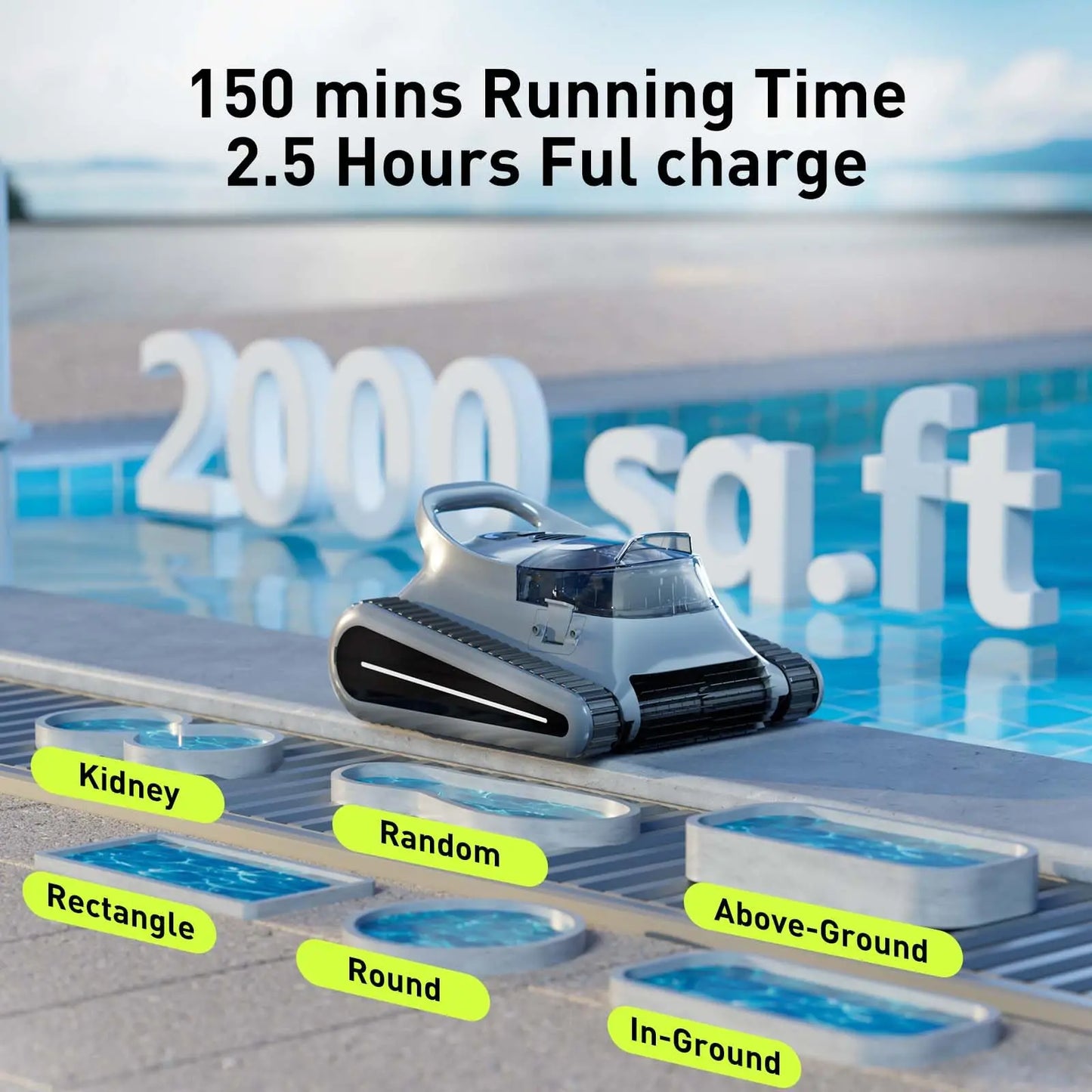 2025 New Robotic Pool Cleaner Seauto Crab Pro Cordless Robotic Cleaner, for Inground Pools up to 2000 Sq. ft, all and Waterline Cleaning Vacuum