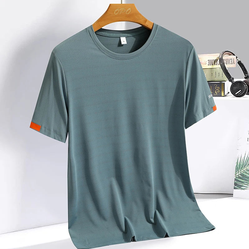 WEARISH™ Men's Summer Ice Silk T-shirt Sweatshirt Round Neck Simple Running Fitness Suit Thin Breathable Quick Drying T