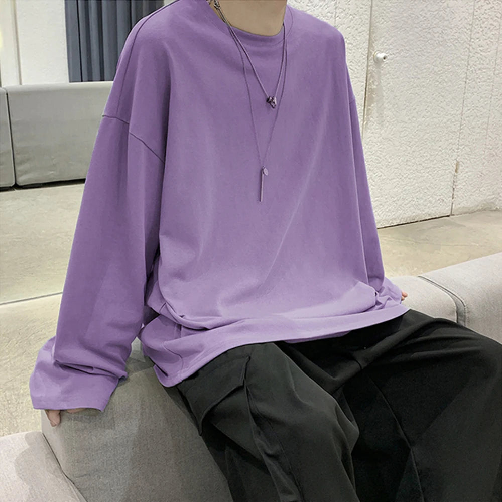 COTTOFLEX™ Oversize Cotton Long Sleeve Unisex T-Shirt Casual Pure Color Top for Men and Women