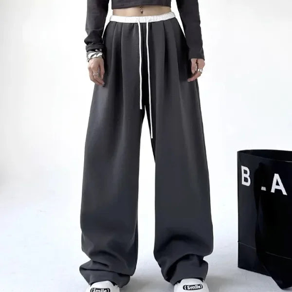 Style™️ High-Waisted Loose-Fit Sweatpants For Women New Patchwork Casual Straight Trousers