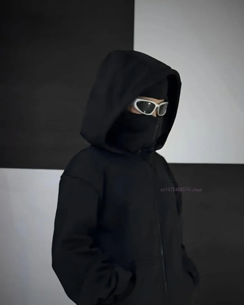 ALLZIPPEDUP ™️Black Cotton Zipper Hoodie Men Women Ins New Masked Tide Warm Sweatshirt Fall Winter Long-sleeved Couple Outdoor Leisure Jacket