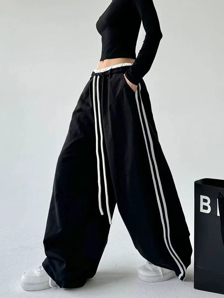 STYLER™️NEW 2025 Women Sweatpants Fashion Streetwear Oversized All Match Wide Leg Pants High Waist Patchwork Casual Straight Trousers