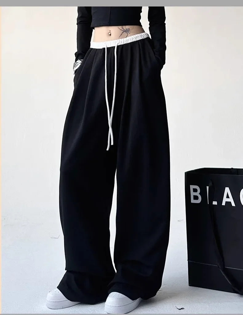 Style™️ High-Waisted Loose-Fit Sweatpants For Women New Patchwork Casual Straight Trousers