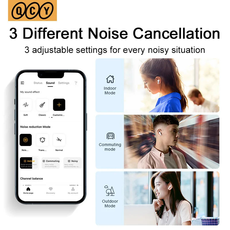 QCY™ HT05 ANC Wireless Earbuds 40dB Noise Cancelling Bluetooth 5.2 6-Mic ENC HD Call Transparency Mode TWS