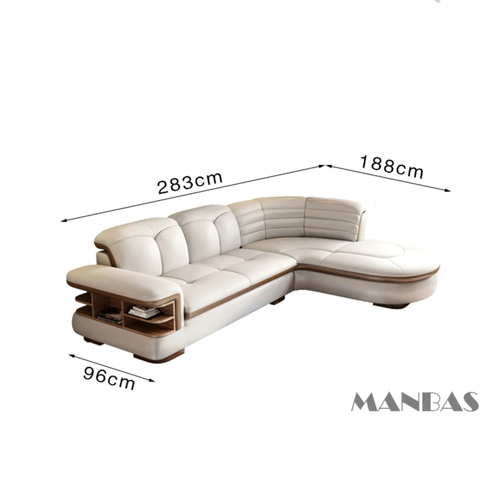 EXTRALUX ™Luxury L-Shaped Genuine Leather Sectional Sofa Sets with USB, Bluetooth Speaker - MINGDIBAO Living Room Italian Leather Couches